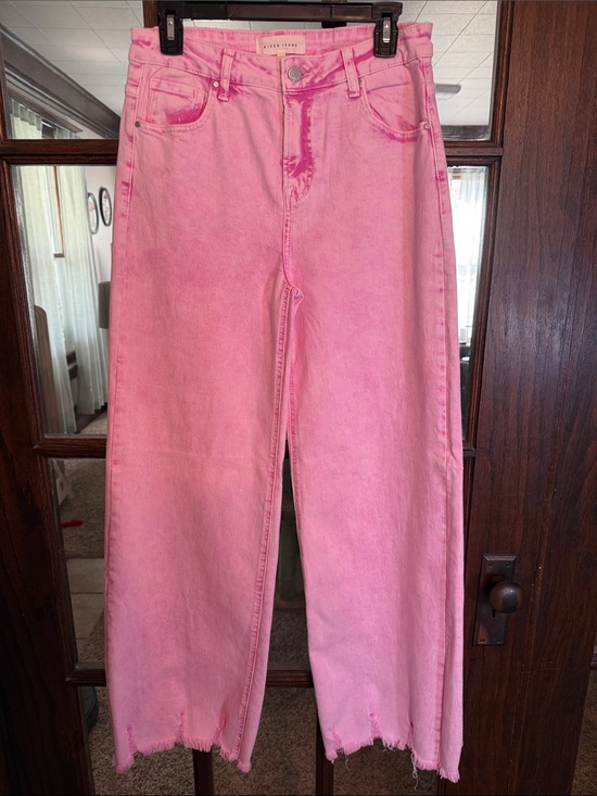 Risen Jeans Denim - Risen Jeans Pink Acid Wash High Waisted Wide Leg Distressed Denim Pants Sz 9/29